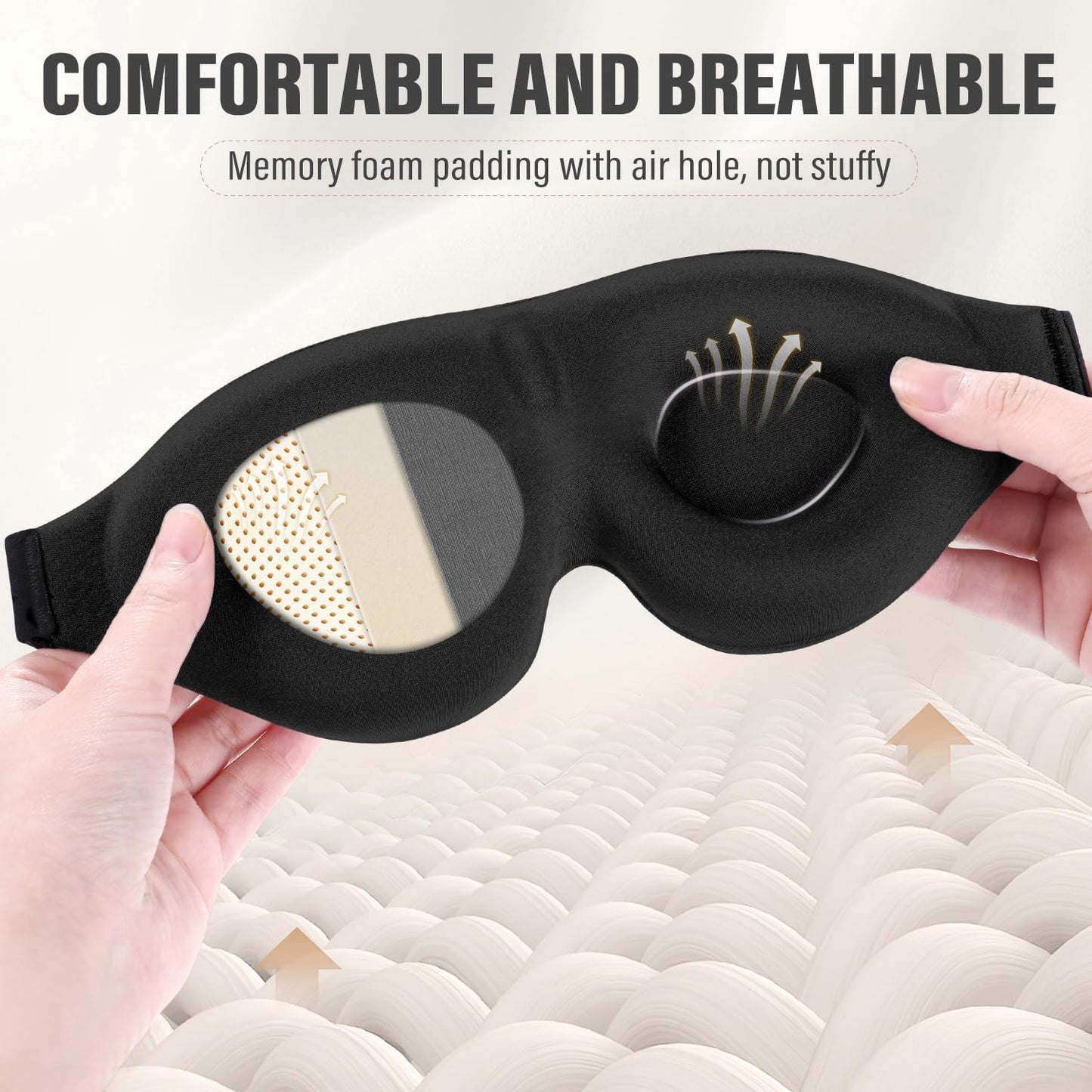 YIVIEW Sleep Mask for Side Sleeper, Complete Light Blocking 3D Sleeping Eye Mask, Soft Breathable Eye Cover for Women Men, Relaxing Zero Pressure Night Blindfold | Soft Breathable Eye Cover for Women Men, 3D Sleeping Eye Mask Black, Relaxing Travel