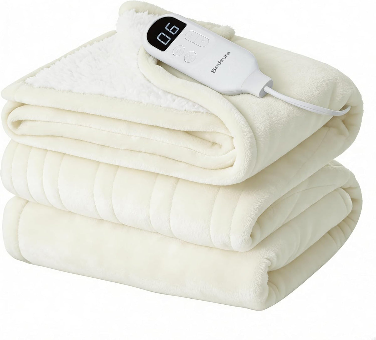 Bedsure Heated Blanket Throw, Soft Electric Blanket with Preheat, Cream