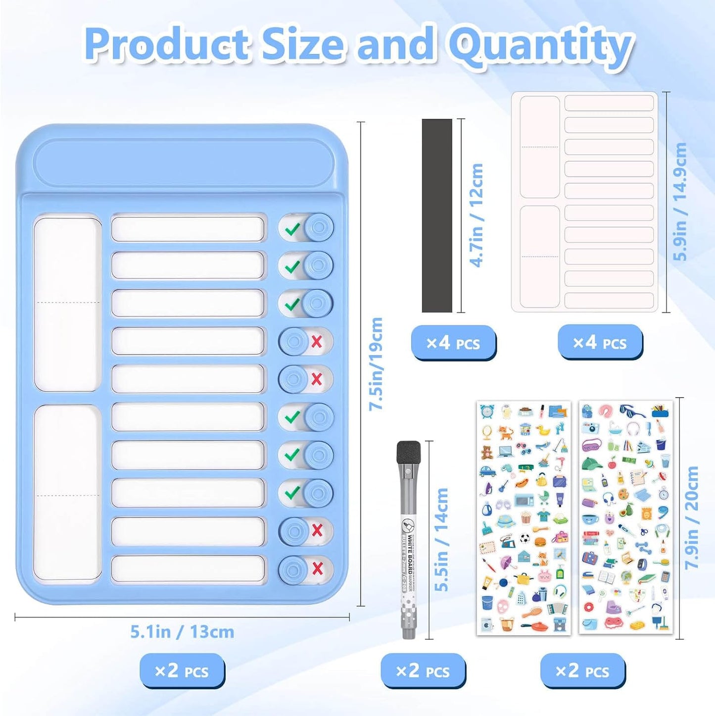 Audab 2Pcs Dry Erase Chore Chart for Kids, Magnetic Checklist Board, My Chores Slider Chart to Do List Board, Routine Chart Schedule Board Task Tracker for Home Refrigerator, Wall, Desk (Blue & Pink)