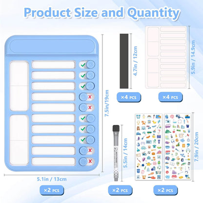 Audab 2Pcs Dry Erase Chore Chart for Kids, Magnetic Checklist Board, My Chores Slider Chart to Do List Board, Routine Chart Schedule Board Task Tracker for Home Refrigerator, Wall, Desk (Blue & Pink)