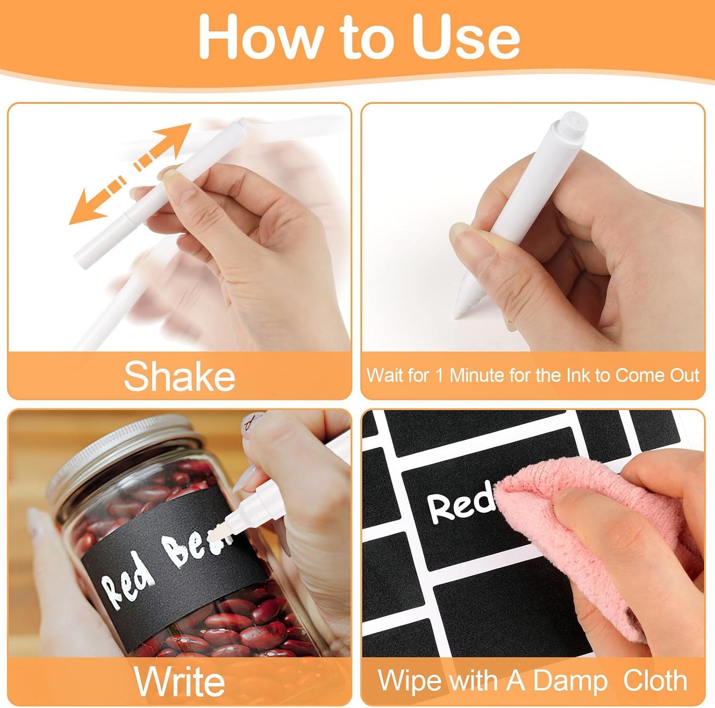 273 Pcs Labels for Jars, Waterproof Reusable Chalkboard Labels | for Food Containers, Bottles, Blackboard Stickers with 1 Erasable Chalk Marker (Black)