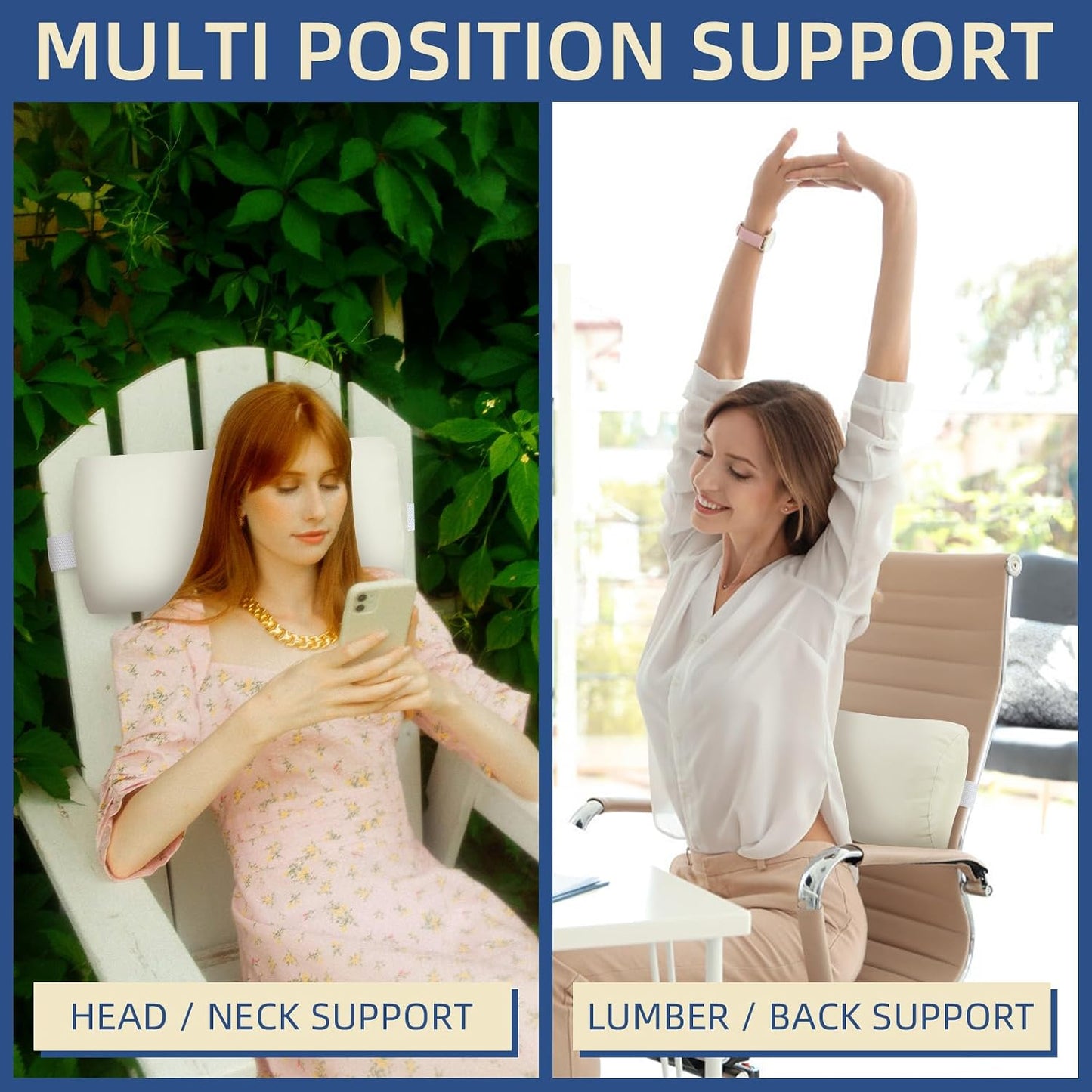Headrest Pillow for Patio Chaise Lounge, 2 Packs Head Pillow with Elastic Band for Zero Gravity Lounge Chair, Head Neck Rest Pillow Lumbar Pillow, Beige