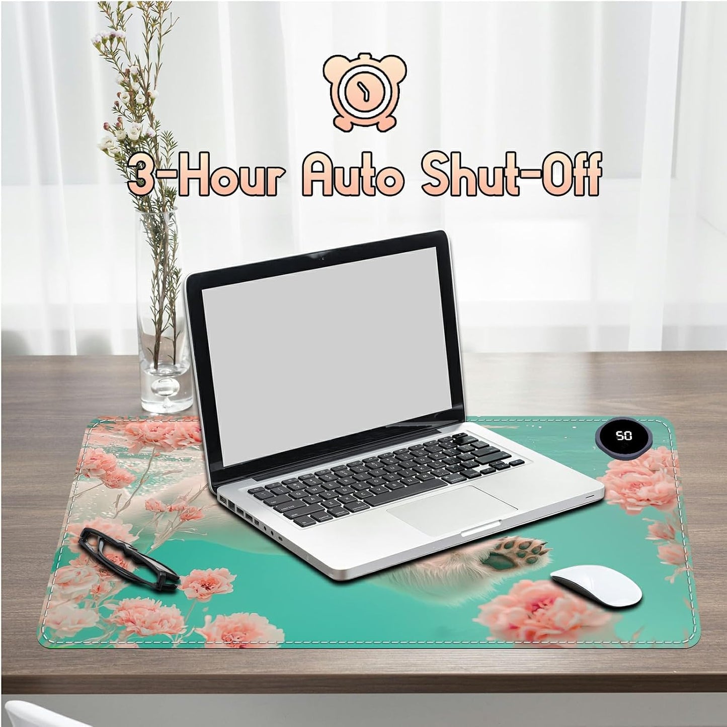 Heated Desk Pad Heated Large Mouse Pad, Electric Quickly Warm Desk Mat with 3 Levels Heating 3 Hours Auto Shut-Off, 31.5" x 13" Warm Gaming Mousepad Hand Foot Warmer, Baby Elephant