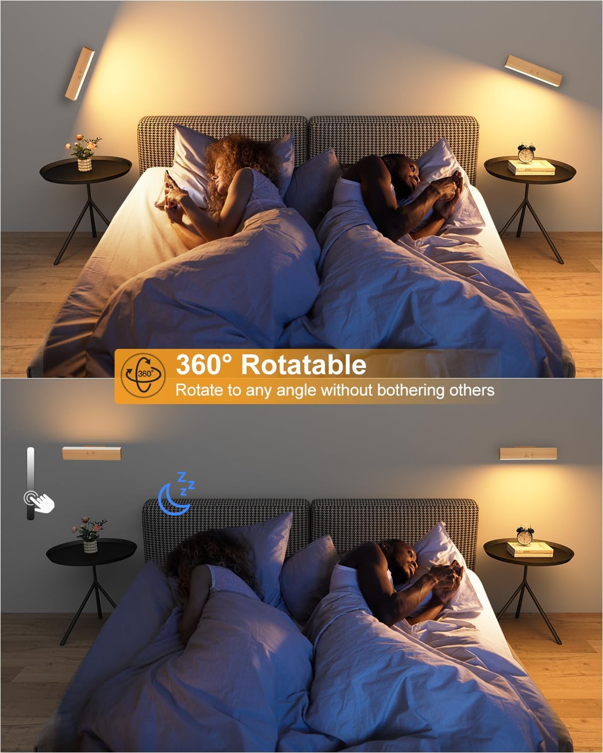 Rechargeable Wood Wall Lights with Remote & Touch, 5200mAh Battery Operated Wall Sconce 3 Color Temperatures & RGB. Magnetic, Stick-On, Dimmable Wall Reading Lamp for Bedroom, Living Room, Picture