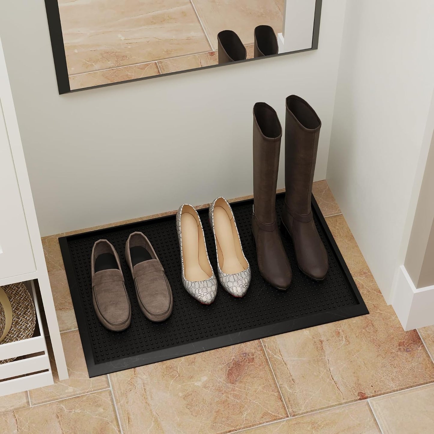 Ottomanson Indoor/Outdoor Boot Tray Non-Slip Doormat Modern Entryway Mat for Entryway Patio Backyard Garage, 18" x 28", Black