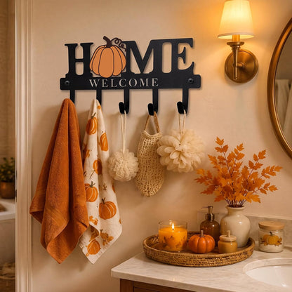 Key Holder Wall Mount Paw Print Metal Key Hooks Organizer Dog Leash Holder with 5 Hooks Rustic Farmhouse Decorative Welcome Home Wall Decor for Entryway Bathroom Dog Lover 9.8 Inch