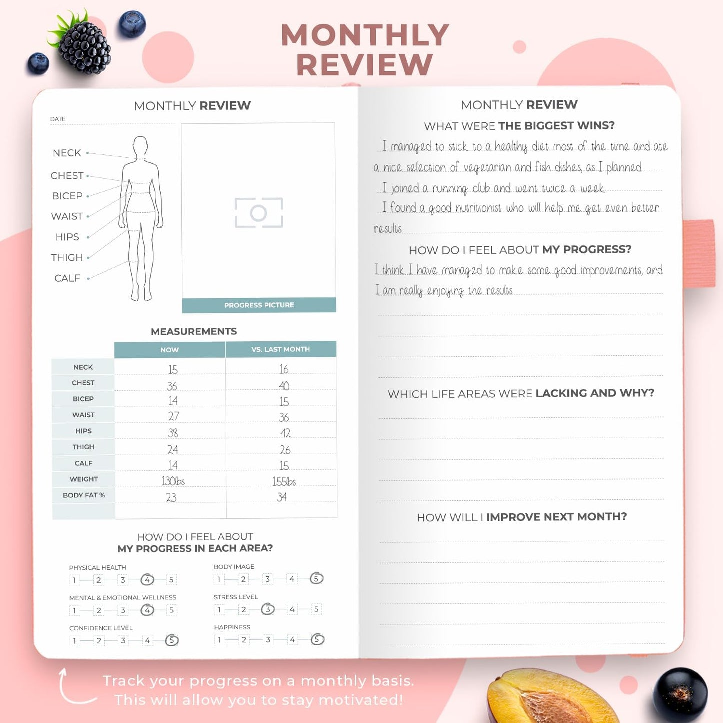 Clever Fox Wellness Planner & Food Journal for Weight Loss, A5 Orange | 5.8"x8.3" nutrition & exercise tracker for women tracking meals, diet & symptom diary, calorie counter notebook, stickers