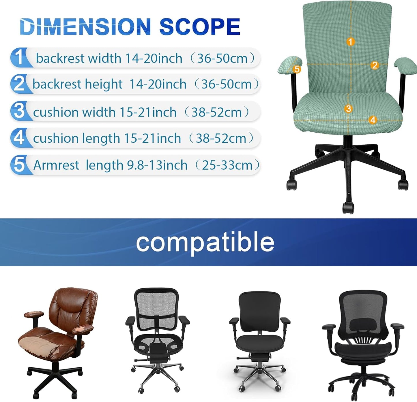 Tallew 4 Pcs Office Chair Covers Set Computer Universal Protective Stretchable Chair Seat Covers Desk Armrest Slipcovers Pads Office Cushion Backrest for Rotating (XL,Silver Gray)