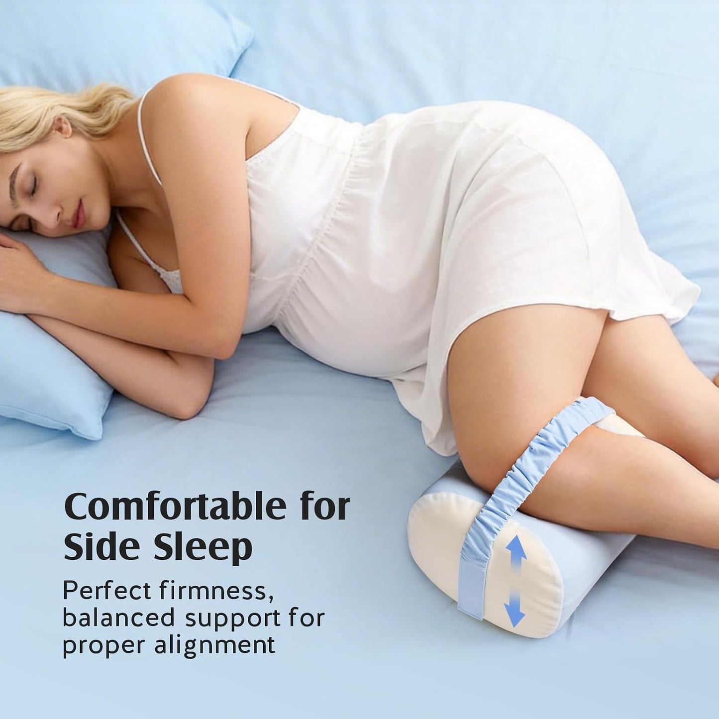 YFONG Knee Pillow for Side Sleepers, Breathable Memory Foam Leg Pillow Grey | Adjustable & Detachable Strap, Ergonomic Support for Back, Hip, Knee, Pressure Relief