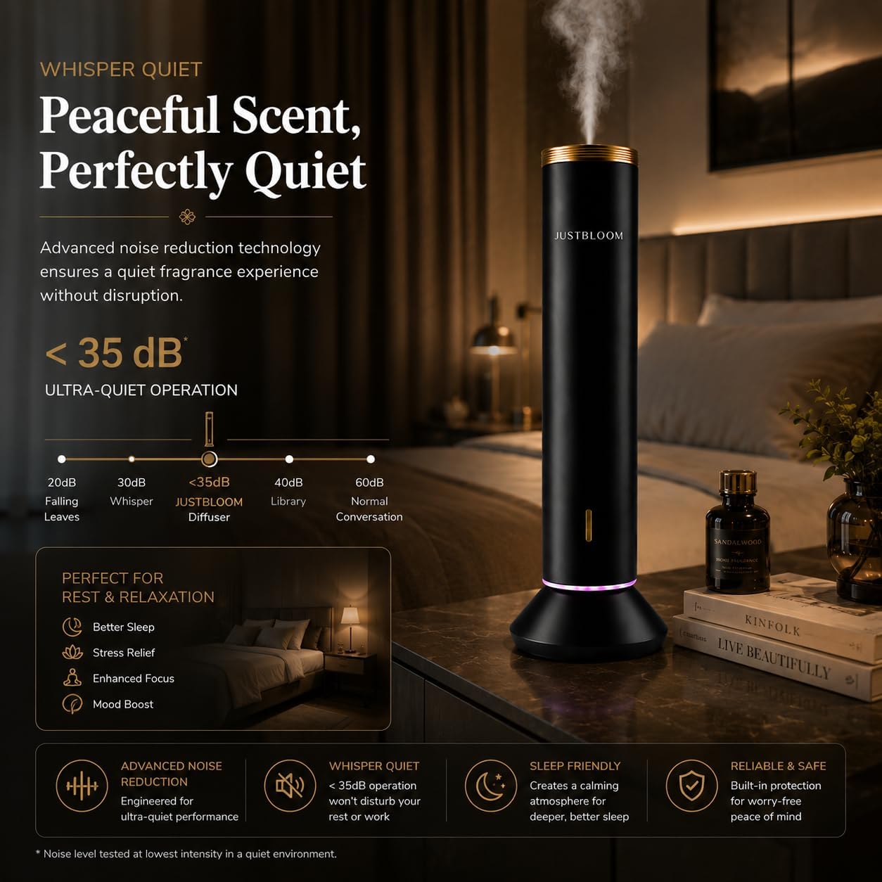 JUSTBLOOM Hotel Essential Oil Diffuser, Waterless Fragrance Diffuser | Up to 4000 Sq Ft: Smart App Control, Cold Air Diffusion, ,360° Ambient Light, Auto Shut-Off, Premium Aluminum Design