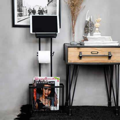 Freestanding Toilet Paper Holder Toilet Tissue Rack Scroll Stand Roll Dispenser with Storage Shelf Reserve for Phone Tablet Magazine Bathroom Organizer Bath Tissue Organizer (Silver)