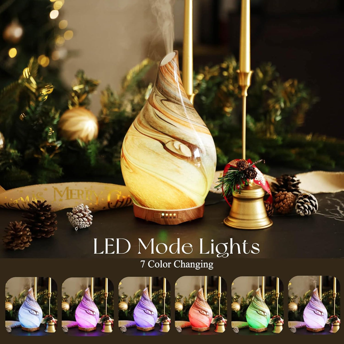 Porseme Essential Oil Diffuser 280ml Handmade Glass Diffuser 7H Runtime | Elegant Handmade Glass Aroma Diffuser with 7-color LEDs, Quiet Aromatherapy and Safe Auto Shut-off, Perfect for Gifts