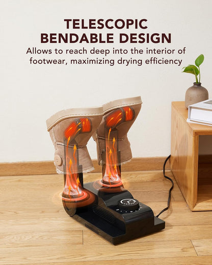 FORLIM Shoe & Boot Dryer for Work Boots, Forced Air, 2-Hour Timer, Black | Telescopic Ports Reach Toe Boxes; 180° Rack Fits Sneakers, Gloves, Ski Gear, Cleats, Workers, Families, Hunters, Rain, Snow