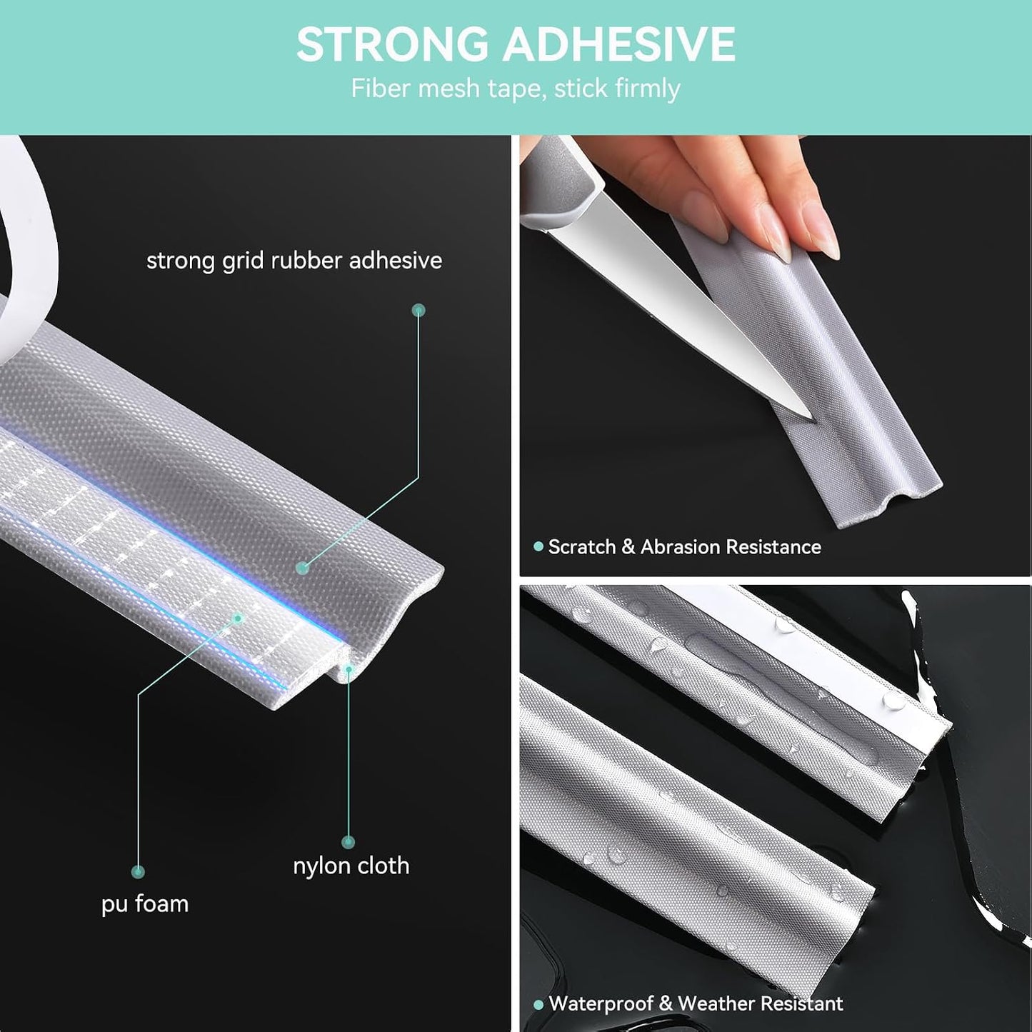 MOPMS Draft Stopper Sweep, Door Weatherproofing Stripping, Window Seal Strip Self-adhisive Soundproof Cuttable Weather Length 32.8 Ft (5 Pcs x 6.56 Ft), Grey