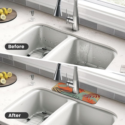 Wildflowers Floral Flower Kitchen Sink Splash Guard Faucet Mat Super Absorbent Fast Drying Mat Sink Gadgets-Fast Drying Pad Sink Mat For Kitchen Bathroom (15" X 5.5" )