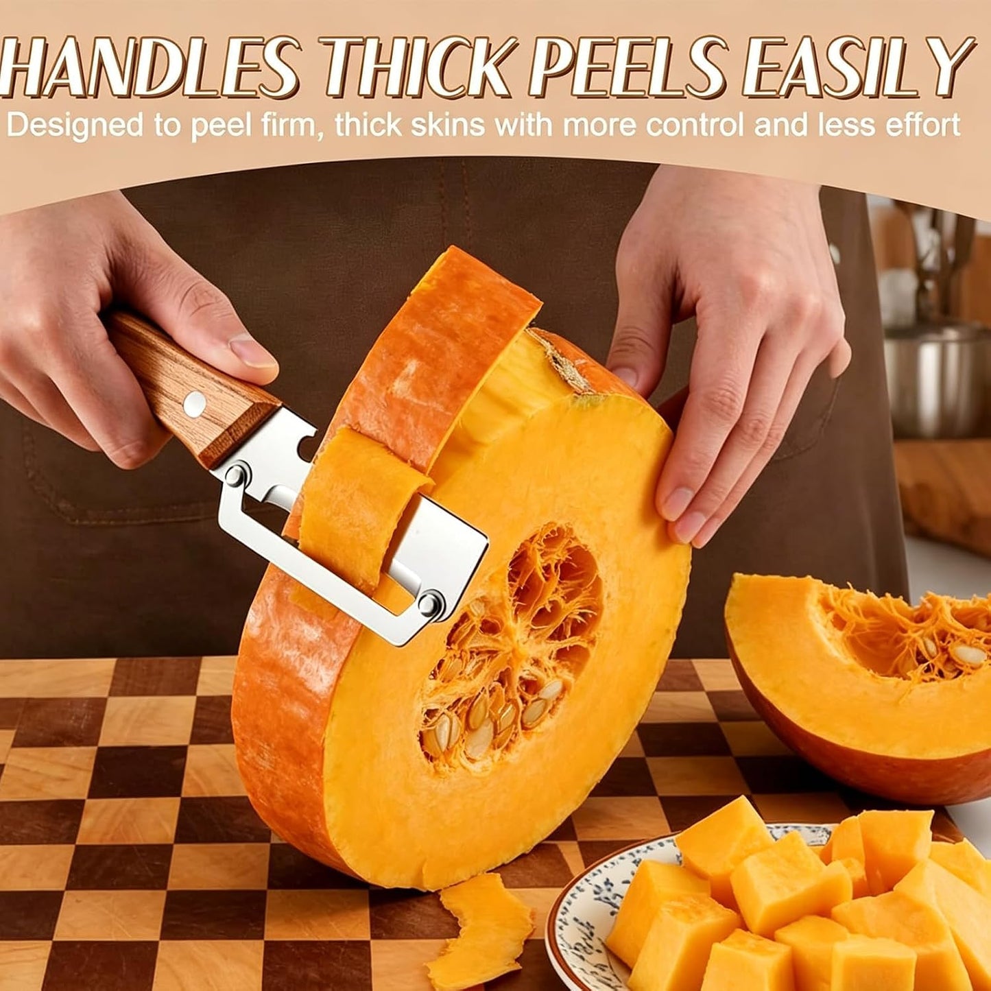 2 in 1 Multi Functional Vegetable Peeler for Kitchen，Vegetable Peeler with Wooden Handle and Bottle Opener, Stainless Steel Blade Kitchen Tool for Fruit Apple Carrot Potato Pumpkin Papaya(2PCS)
