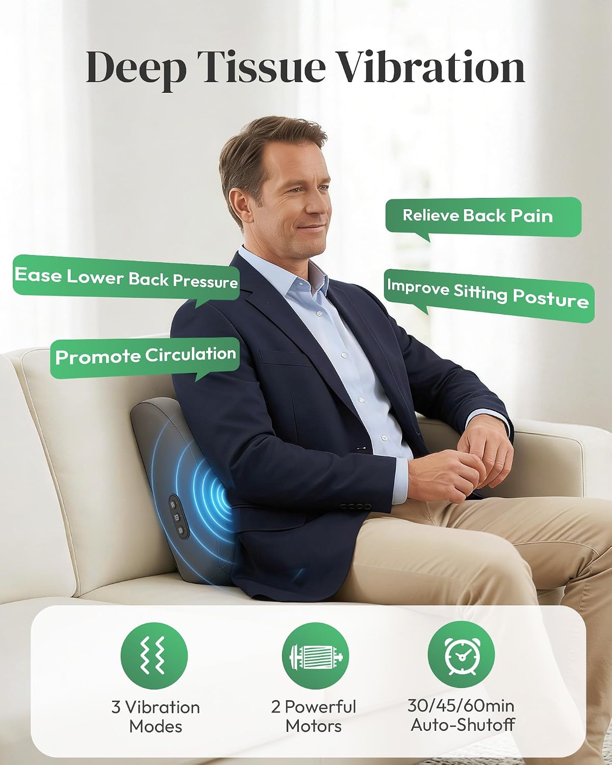 Heycool Heated Lumbar Support Pillow for Office Chair, Back Massager with Heat & Vibration, Ergonomic Lower Back Support Pillow Massage, 3 Modes, 2 Heat Levels, Auto Shut-Off for Home & Office