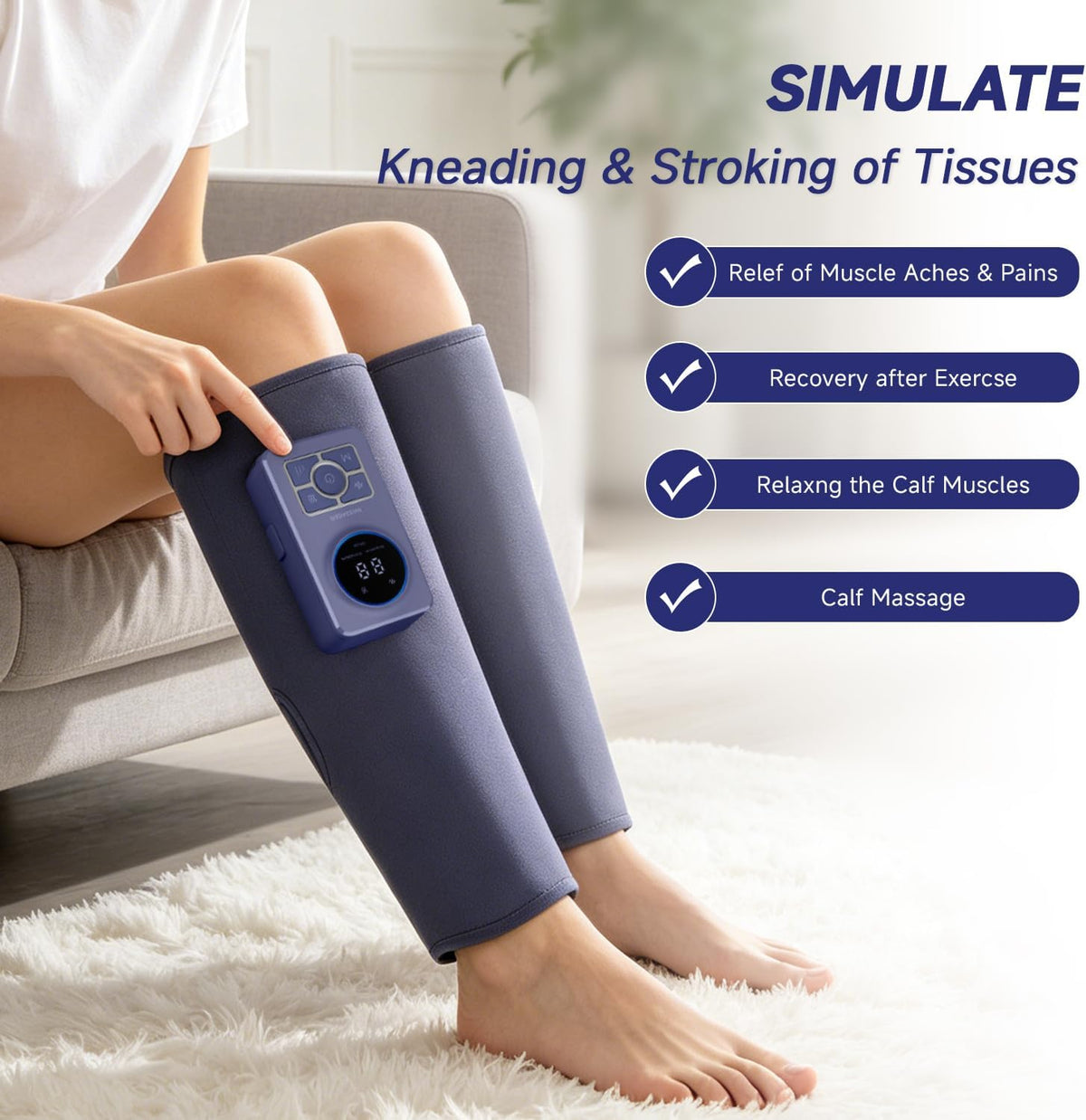 Leg Air Massager with Heat – Cordless Compression Wrap for Calves, Set of 2