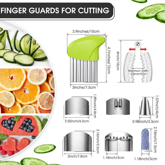 10 Pcs Finger Guards Cutting Protector Stainless Steel Kitchen Set | Safe Cutting Food Prep Tools, for Potato, Butter, Lettuce, Crinkle Grater, Vegetable Slicer, Kids Chopping Tool, One Size