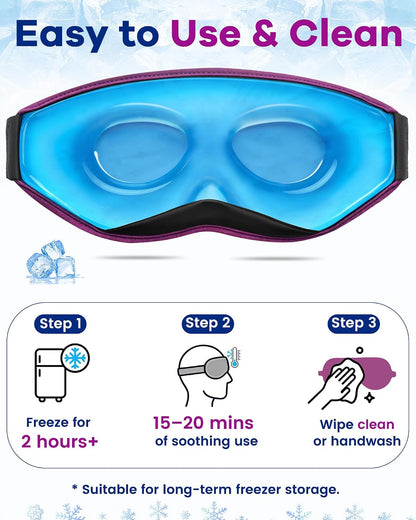 BeeVines 3D Cooling Gel Eye Mask for Puffy Eyes Migraines Headache Fast Relief, After Surgery Care, Ice Pack for Cold Compress, 6 OZ Contoured Weighted Sleep Mask for Sleeping, 100% Blackout