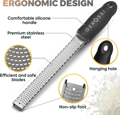 Stainless Steel Cheese Grater & Lemon Zester w/Extra Sharp Blade - Perfect for Lemon, Parmesan, Garlic, Chocolate - Spice Up any Dish in Seconds w/Your Premium Citrus Hand Grater with Handle - Blue