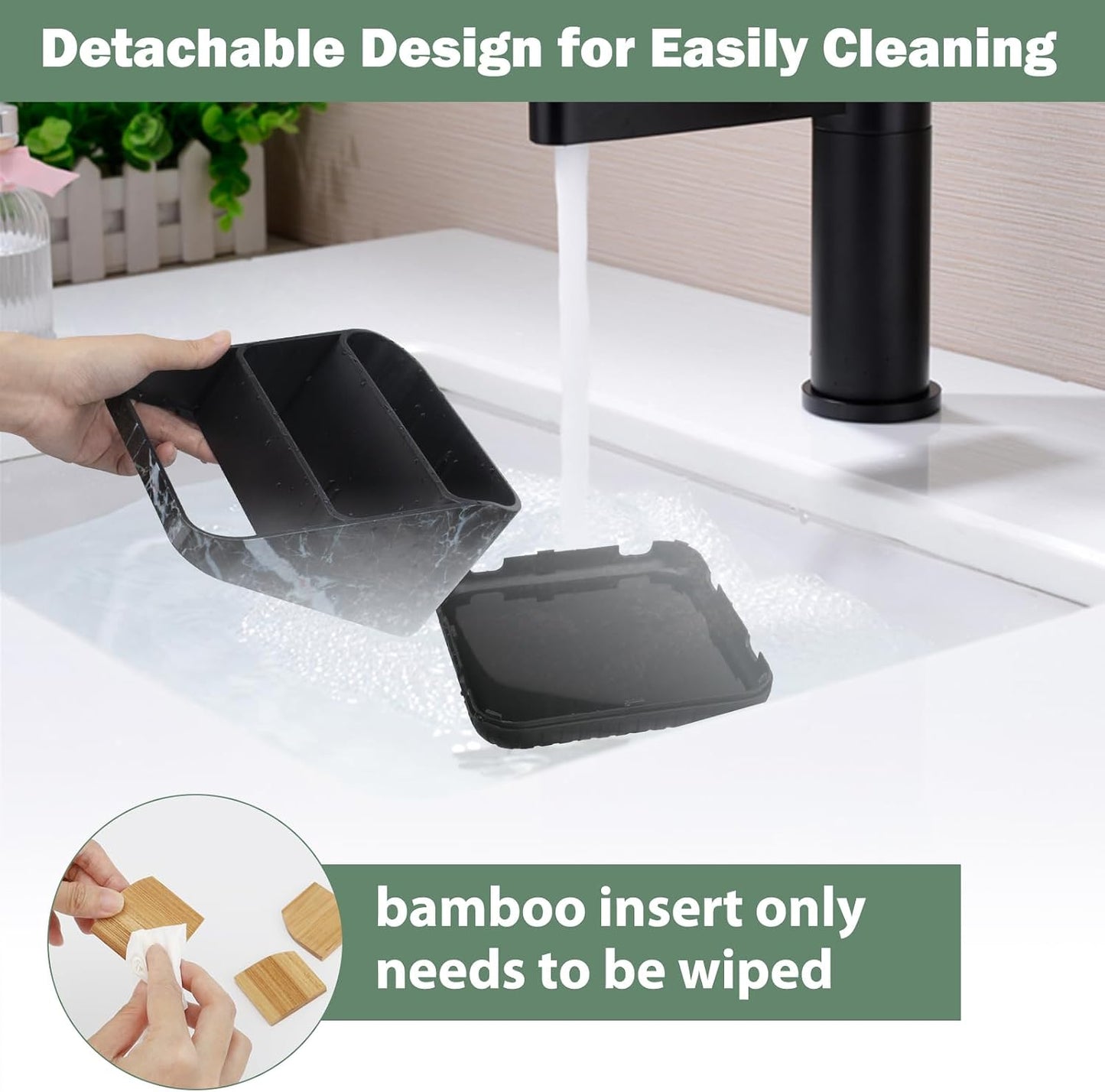 Toothbrush Holders for Bathrooms,6 Slots, Detachable for Easy Clean, White | Electric Toothbrush, with bamboo divider, drainage hole, BPA-free,bathroom,office,kictchen,vanity countertop organizer