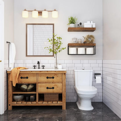 QEEIG Bathroom Shelves Over Toilet - Wall Mounted Floating Shelves Toilet Paper Storage Small Farmhouse Decor Shelf 16 inch Set of 3, Rustic Brown (019-BN3)