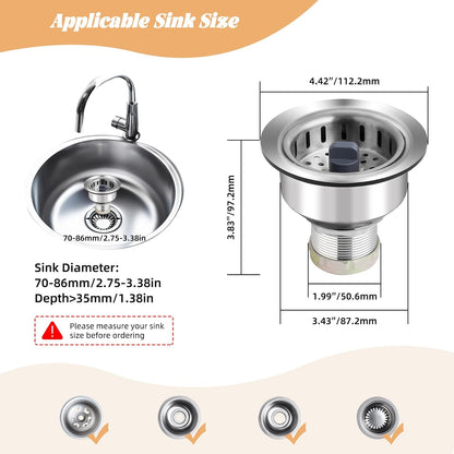 Universal 3 in 1 Kitchen Sink Drain Strainer Stopper Combo, Matte Black | Stainless Steel Shell Pop Up Sink Stopper for US Standard 3-1/2 inch Drain Filter, Anti-Clog and Easy Clean