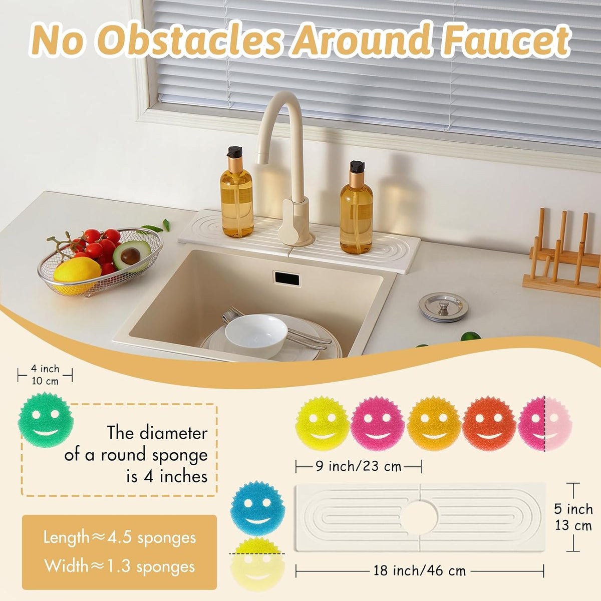 Faucet Mat for Kitchen Sink, 18" Wide Diatomite Fast Drying Stone Tray, Super Absorbent, Prevents Moisture Buildup, Faucet Water Splash Guard for Bathroom Counter, Sink Protector Gift for Mom, White