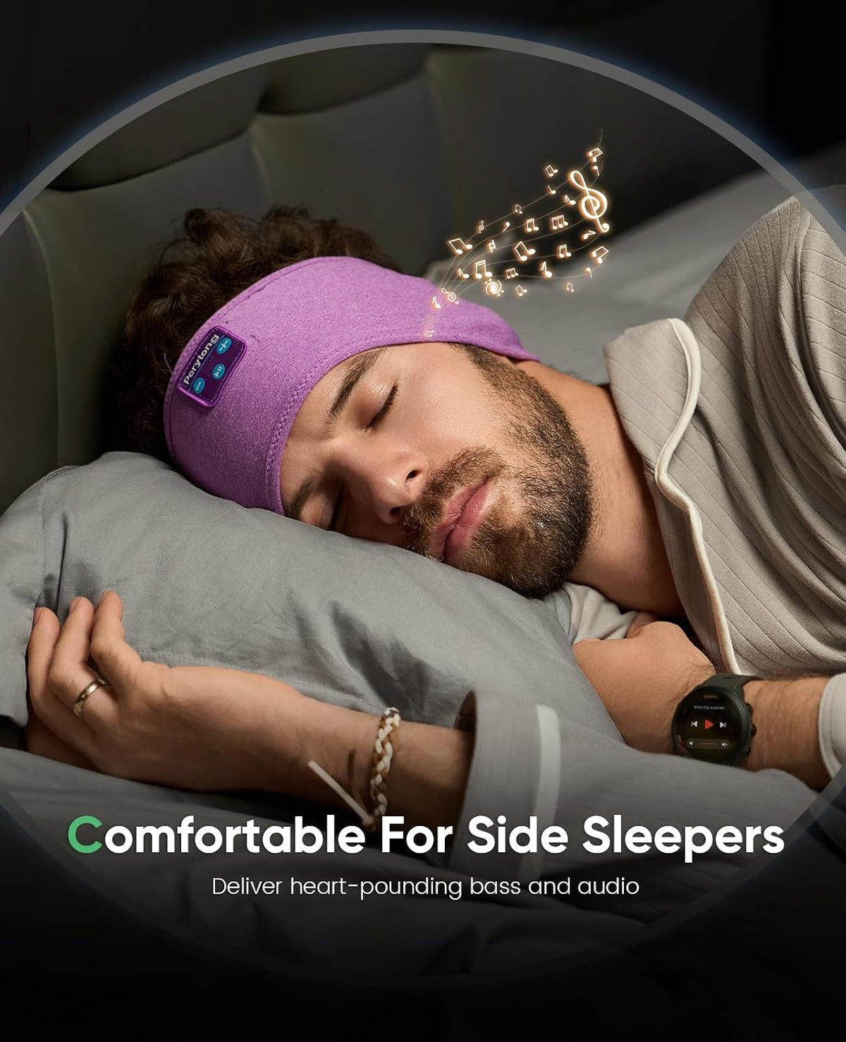 Perytong Sleeping Headphones Bluetooth Headband, Soft Long Time Play Sleeping Headsets with Built in Speakers Perfect for Workout,Running,Yoga,Travel, Darkgray