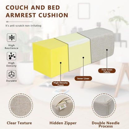 2 Pack Couch Arm Rest Pillow, 6''x6''x20'' Faux Leather Waterproof Cover, High Density Foam Armrest Cushion, Removable & Washable Elbow Support for Sofa, Bed, and Armchair (Medium Grey)