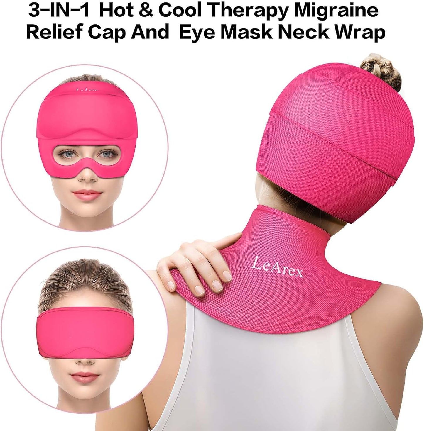 3 in 1 Migraine Relief Cap Neck Ice Pack Wrap Gel and Ice Eye Masks, Detachable Ice Caps with Eyes Masks, Hot and Cold Therapy for Relief of Headaches, Stiff Neck and Eye Fatigue (Purple)