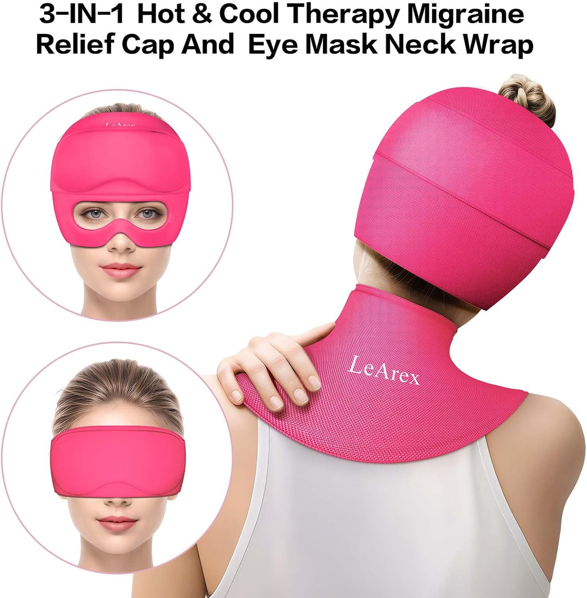 3 in 1 Migraine Relief Cap Neck Ice Pack Wrap Gel and Ice Eye Masks, Detachable Ice Caps with Eyes Masks, Hot and Cold Therapy for Relief of Headaches, Stiff Neck and Eye Fatigue (Purple)