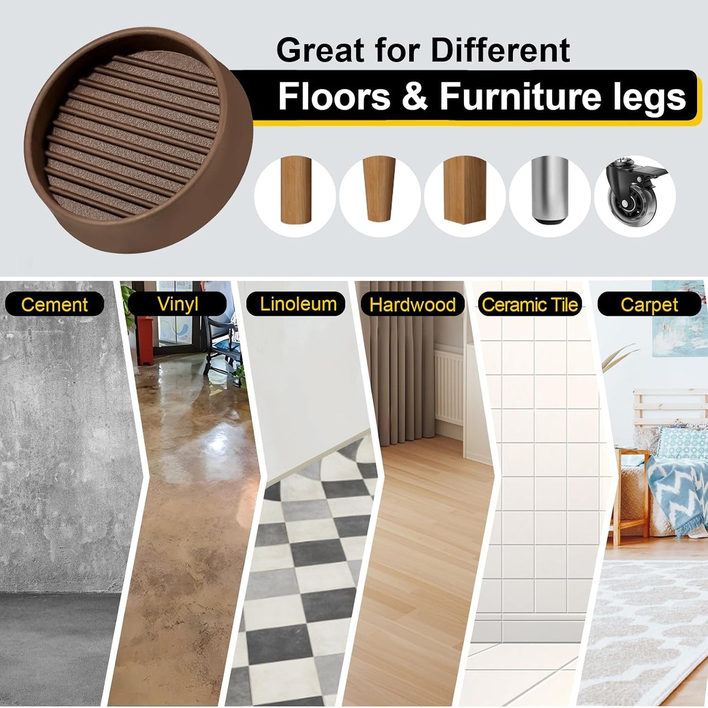 xxxHOLIC Rubber Non Slip Furniture Pads, 2" Black Round, Set of 4 | Furniture Grippers for Hardwood Floors, Anti Skid Caster Cups, Bed Frame & Couch Stoppers, Floor Protectors for Heavy Duty