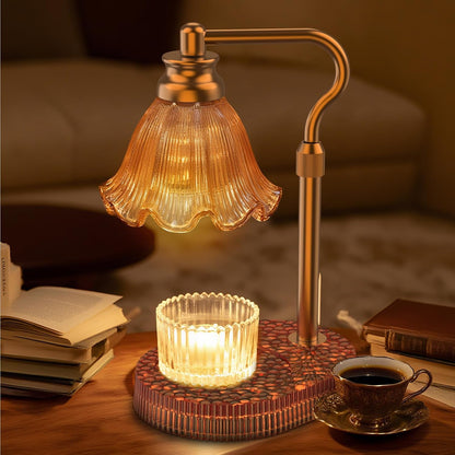 Flower Candle Warmer Lamp,Adjustable Timer & Dimmer(Green) | Adjustable height fits jars. Timer & dimmer safe melt. 2 bulbs & heat-proof base. Perfect for bedroom, office, or gifting.