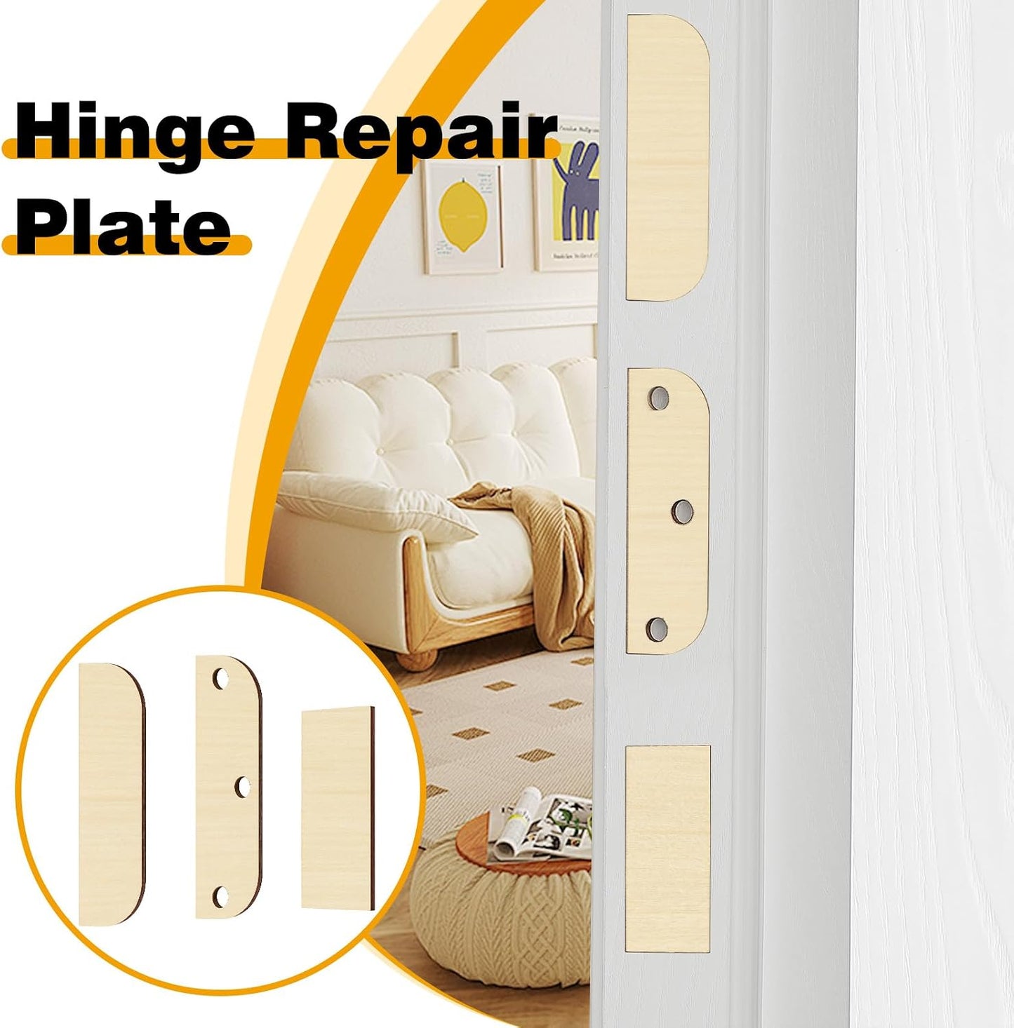 24 Set Wooden Hinge Filler Plates Kit Door Hinge Repair Plate for Kitchen Cabinet Hinges Door Cover Plate Hole Cover Fillers with Double Sided Tape(Log)