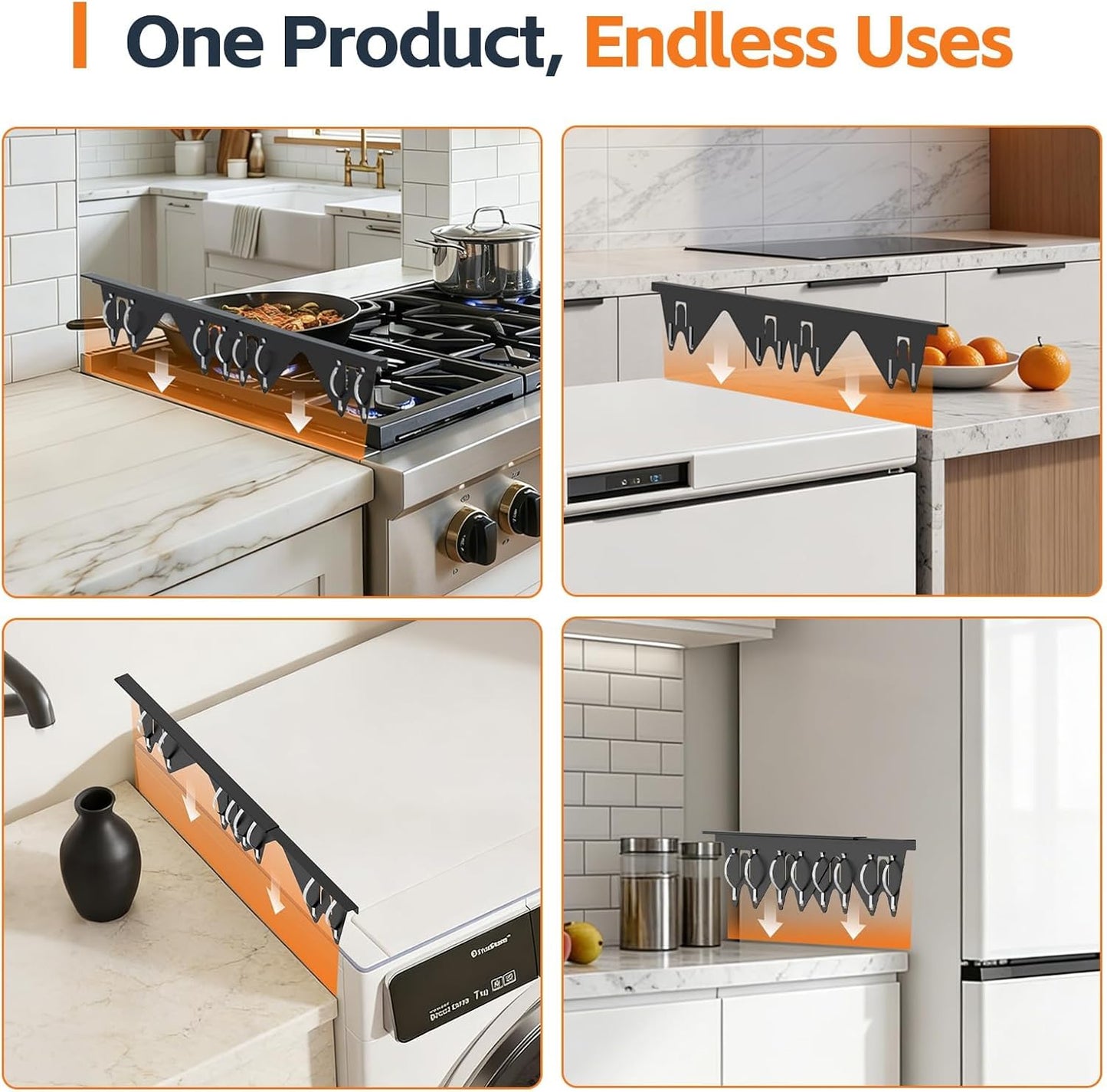 Stove Gap Covers with Spring Clip,2 PCS Stainless Steel Oven Gap Filler | Adjustable Length 13.8"-27.5",Heat Resistant, Easy to Clean