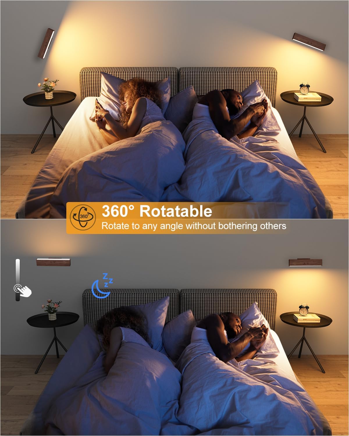 Rechargeable Wood Wall Lights with Remote & Touch, 5200mAh Battery Operated Wall Sconce 3 Color Temperatures & RGB. Magnetic, Stick-On, Dimmable Wall Reading Lamp for Bedroom, Living Room, Picture