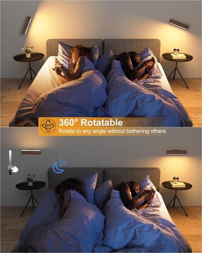 Rechargeable Wood Wall Lights with Remote & Touch, 5200mAh Battery Operated Wall Sconce 3 Color Temperatures & RGB. Magnetic, Stick-On, Dimmable Wall Reading Lamp for Bedroom, Living Room, Picture