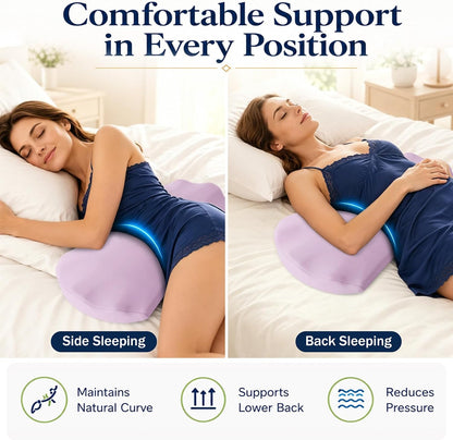 Fledano Lumbar Support Pillow for Bed – Memory Foam Lower Back Pain Relief Pillow for Sleeping, Ergonomic Lumbar Pillow for Side & Back Sleepers, Sciatica & Hip Pain Relief, Washable Cooling Cover
