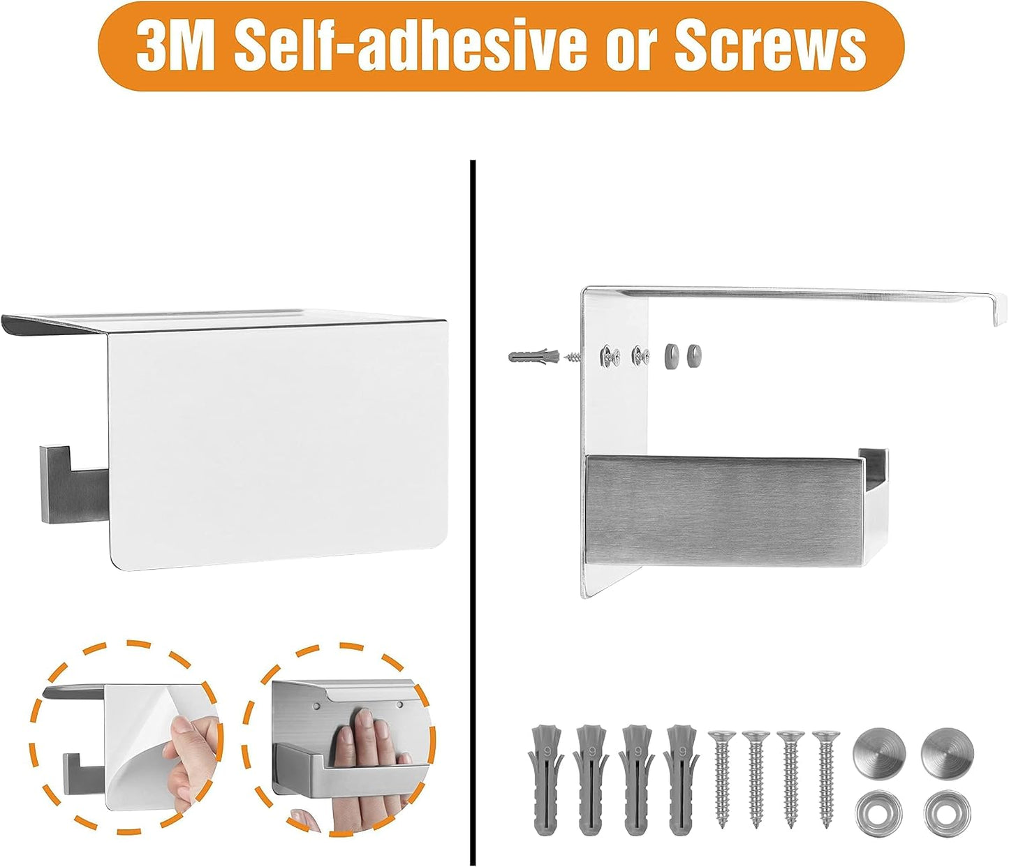 HITSLAM Toilet Paper Holder Matte Black, Adhesive Wall Mount, No Rotation | Heavy Duty Metal | anti rotation slot | vertical or horizontal setup |rustproof matte black finish|Bathroom Tissue Dispenser