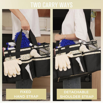 SCAVATA Wearable Cleaning Caddy, Cleaning Caddy Supplies Organizer with Handle & Shoulder Straps for Housekeepers, Under Sink & Car Cleaning Tool Organizers Bag with 4 Foldable Divider (NavyBlue)