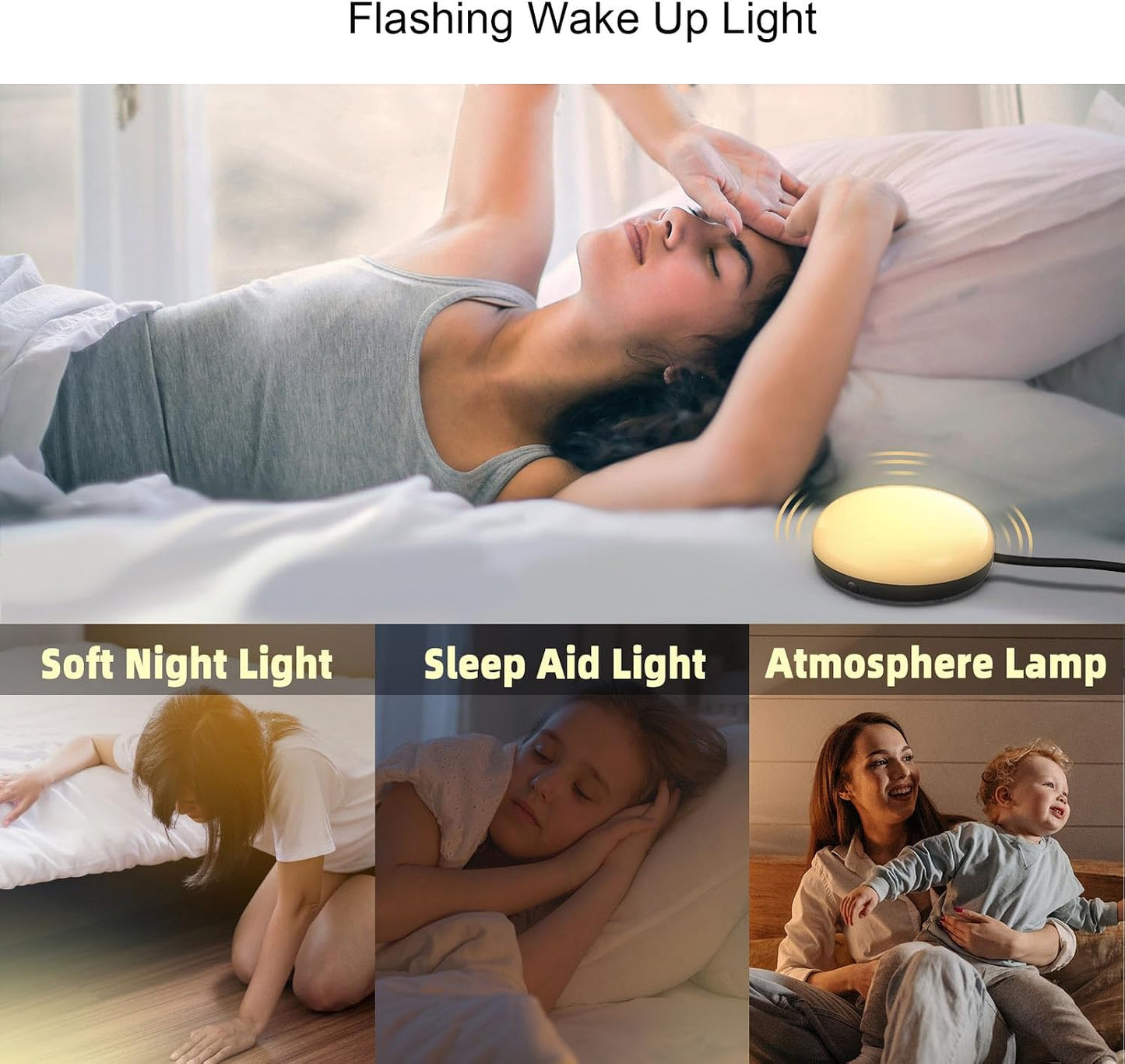 Electronic Vibration Alarm Clock with Super Loud Bed Shaker Memory Function Adjustable Brightness Volume 10 Songs Dual Alarm for Heavy Sleepers Bedroom Desk