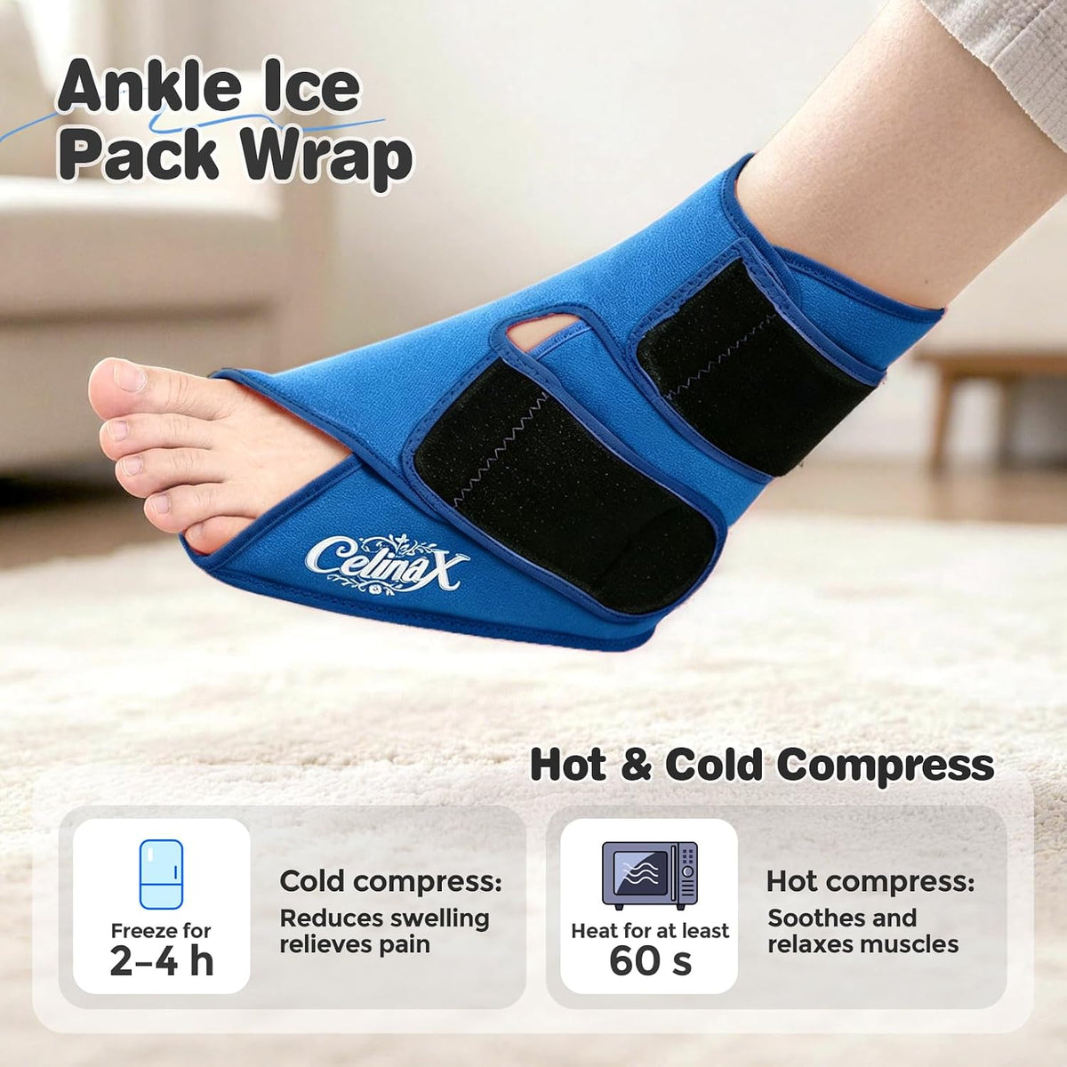 Ankle Ice Pack Wrap, Heel Ice Pack Wrap for Plantar Fasciitis Relief