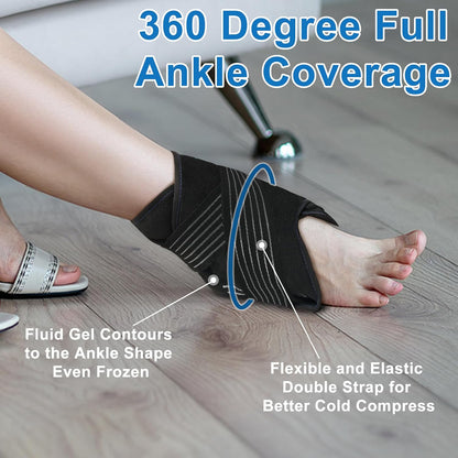Ankle Ice Pack Wrap with Compression – Reusable Cold Gel Pack for Foot and Achilles, Dual Strap Design with Soft Plush Lining, Flexible Cold Therapy for Ankle Support