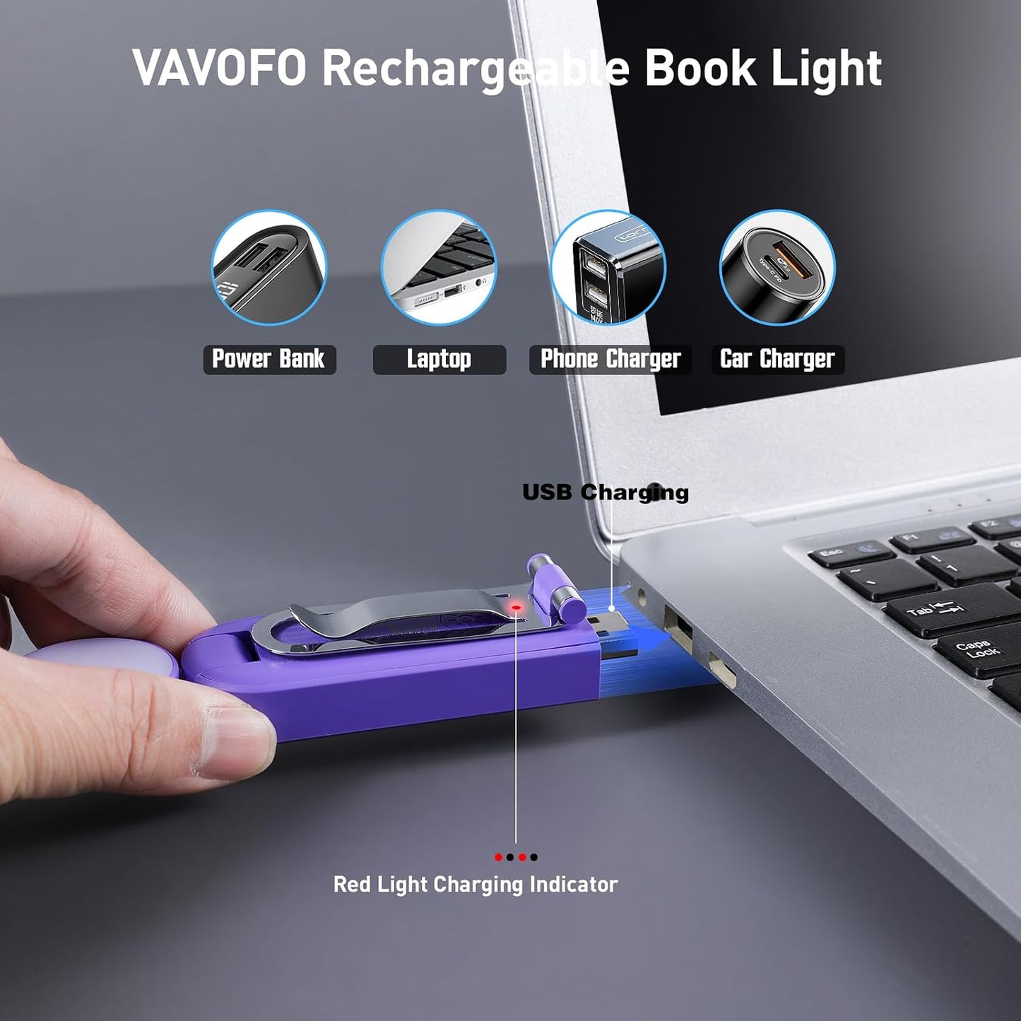 VAVOFO USB Rechargeable Bookmark Reading Light, Blue Light Blocking Amber LEDs for Bedtime Reading - Clip On, 9 Lighting Modes