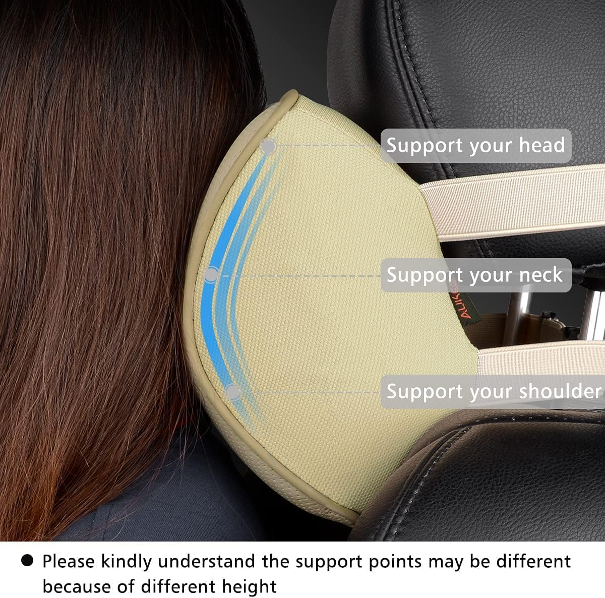 Aukee Car Headrest Pillow Memory Foam Car Neck Pillow with Adjustable Strap Soft Leather Headrest for Driving Home Office Black (1PC)