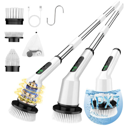 Electric Spin Scrubber for Bathroom, Shower Scrubber with Long Handle | Shower Cleaner Brushes, IPX7 Waterproof & 2 Speed, 3 Brush Heads, 90min Runtime, Bathroom Cleaning Supplies for Toilet Tub