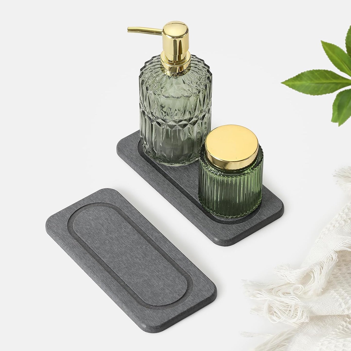 3 Pack Water Absorbent Diatomite Coasters, Stone Drying Mat for Kitchen Counter, Bathroom Sink Organizer Tray, Compact Vanity Rack, Soap Holder Caddy, Faucet Splash Guard, White 8"x3.8"