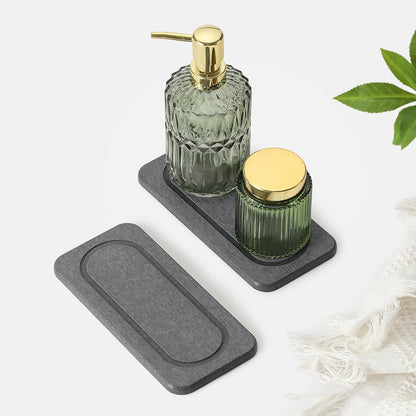 3 Pack Water Absorbent Diatomite Coasters, Stone Drying Mat for Kitchen Counter, Bathroom Sink Organizer Tray, Compact Vanity Rack, Soap Holder Caddy, Faucet Splash Guard, White 8"x3.8"